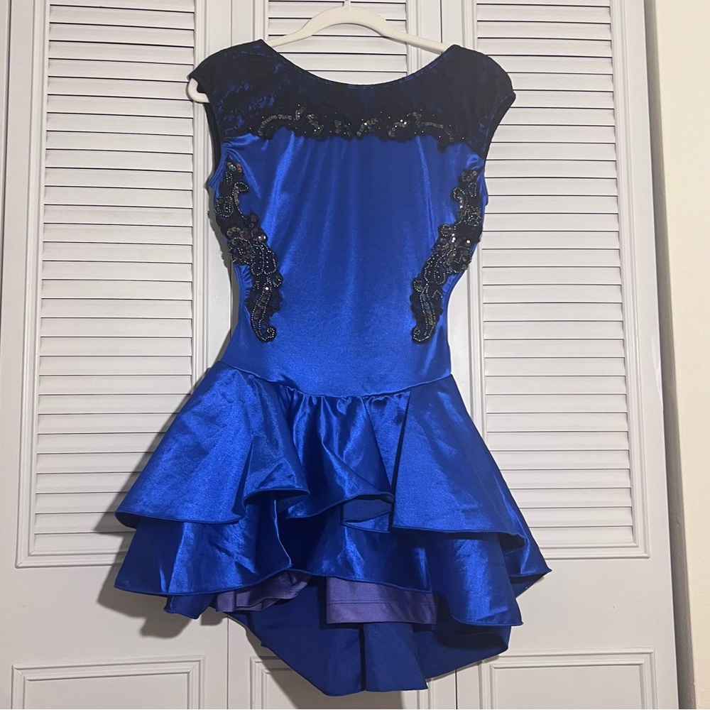 10th house royal blue black lace dance costume with rhinestones